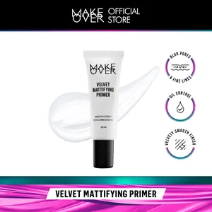 MAKE OVER Velvet Mattifying Primer - Primer matte mengecilkan pori oil-control cocok kulit berminyak tidak berwarna membuat makeup lebih tahan lama base makeup non-comedogenic Lebaran Raya