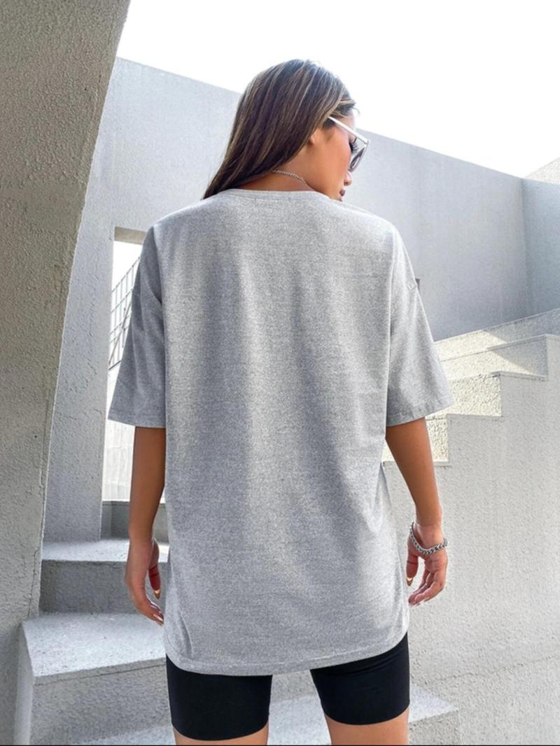 Product Introduction of Women's Cartoon Skeleton & Letter Print Round Neck Graphic Tee for Summer, Summer Clothes, Vintage Trendy Casual Drop Shoulder Half Sleeve T-shirt for Daily Wear, Ladies Summer Outfit 13