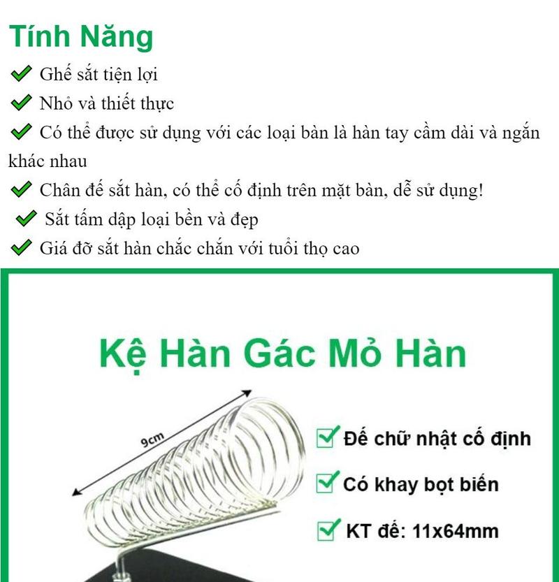 Product Introduction of Kệ hàn gác mỏ hàn lò xo đế vuông 110mmx63mm kèm ốc cố định giá đỡ trên bàn 0