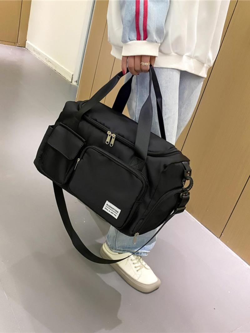 Product Introduction of Large Capacity Multi-pocket Travel Bag, Lightweight Storage Short-distance Sports Fitness Bag, Casual Solid Color Travel Bag for Men & Women 3