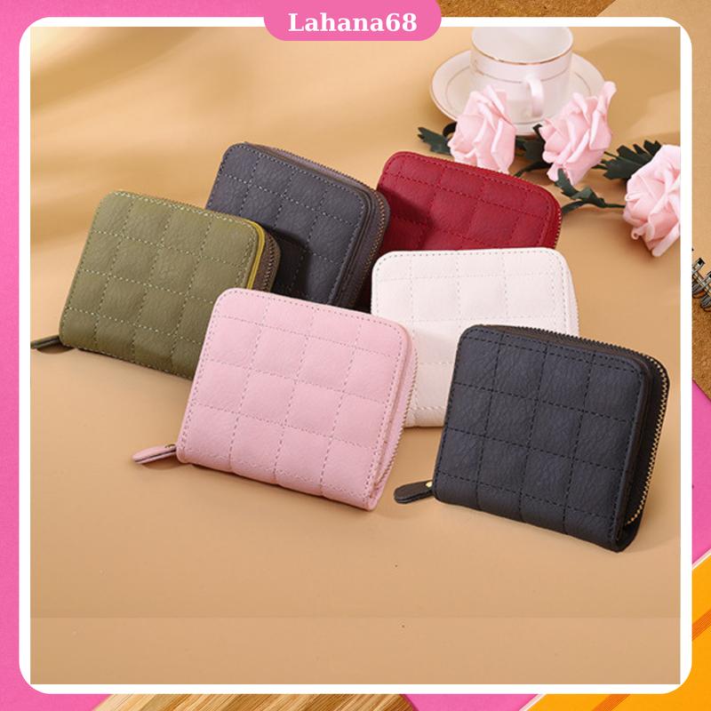 Ví Ngắn Kẻ Sọc Cầm Tay Da PU Mềm Cho Nữ, Ví Đựng Thẻ, Ví Có Khóa Kéo, Ví Đựng Tiền Xu Nhiều Ngăn ví cam mini Wallet Hình Chữ Nhật Nhung