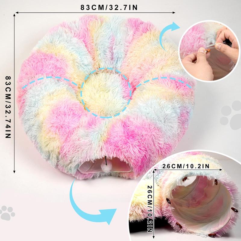 Winter Warm Pet Bed, 2 in 1 Foldable Cat Tunnel Cat Bed, Warm Plush Cat Bed with Hanging Ball & Tunnel Buckle, Pet Supplies for Kitty Indoor Outdoor Use, Cat Beds for Indoor Cats 5