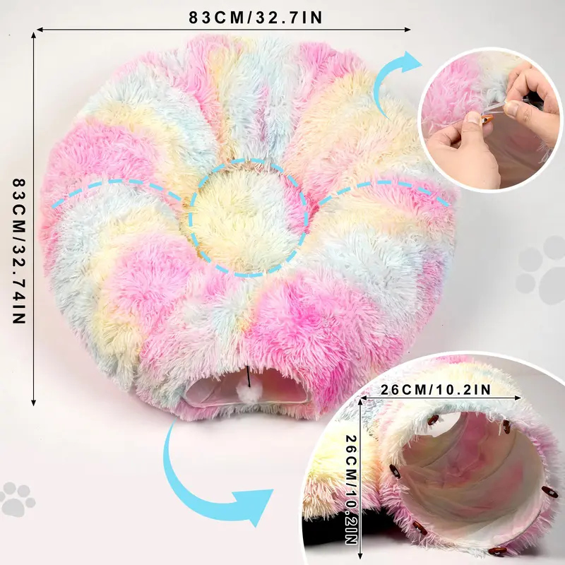 Winter Warm Pet Bed, 2 in 1 Foldable Cat Tunnel Cat Bed, Warm Plush Cat Bed with Hanging Ball & Tunnel Buckle, Pet Supplies for Kitty Indoor Outdoor Use, Cat Beds for Indoor Cats 5