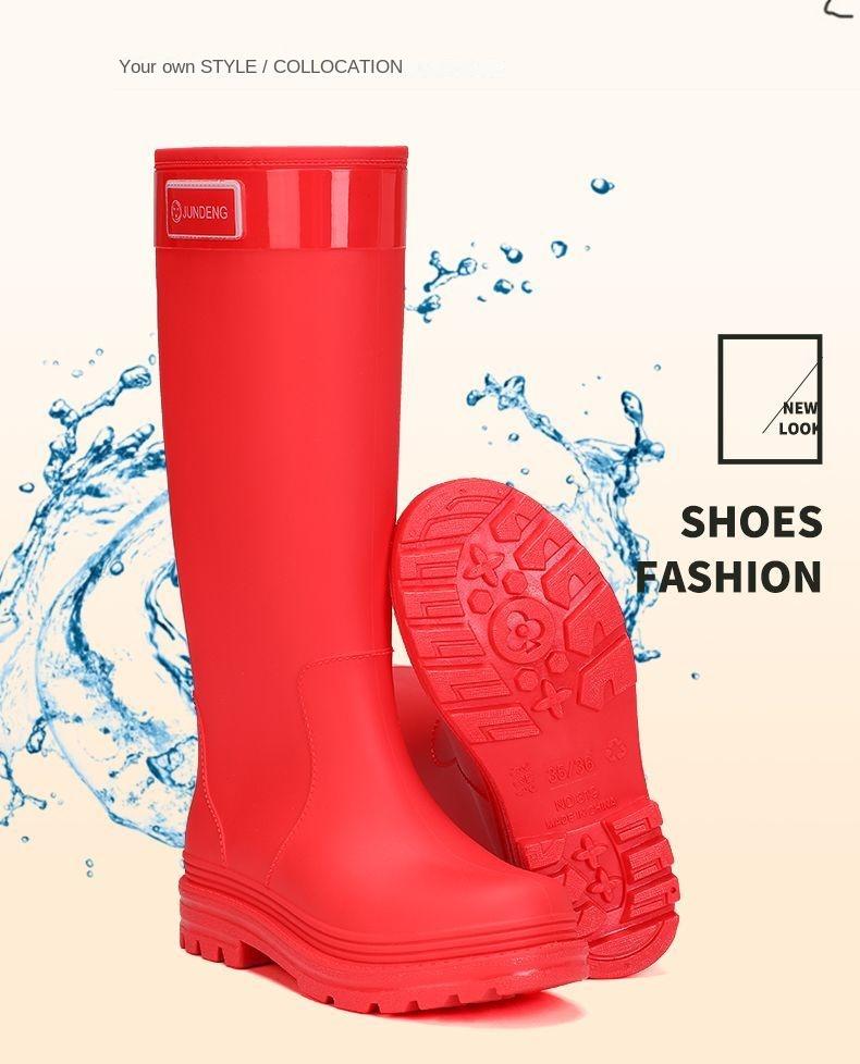 Product Introduction of Ủng đi mưa không trơn trượt, Ankola màu đỏ, dành cho phụ nữ, ống cao, hàng mới về, không thấm nước, lót lông cừu, cao ống dài, đế cao su ấm áp 7