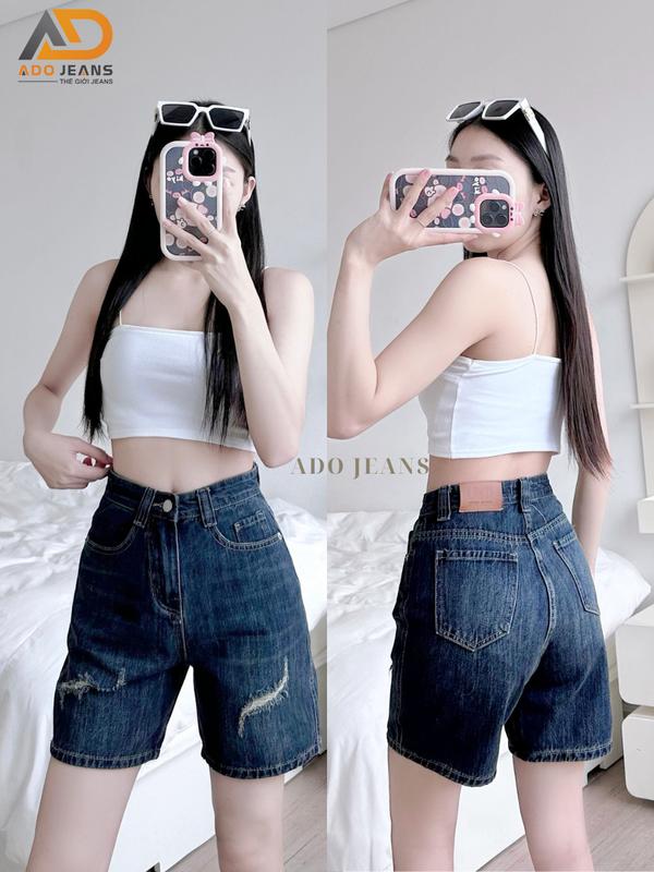  Quần short Jeans lững nữ lưng cao ống rộng,rách nhẹ cá tính chuẩn form tôn dáng -chất Jeans bò dày mịn đẹp  N04  