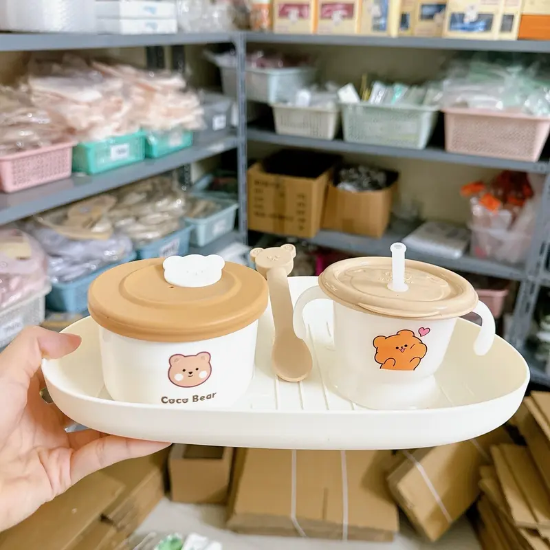 ( MỚI)  Hũ sứ chia vạch nắp silicone thoát hơi Coco Bear trữ cháo đồ ăn dặm cho bé Kem chen  dam cốc  nấu 2