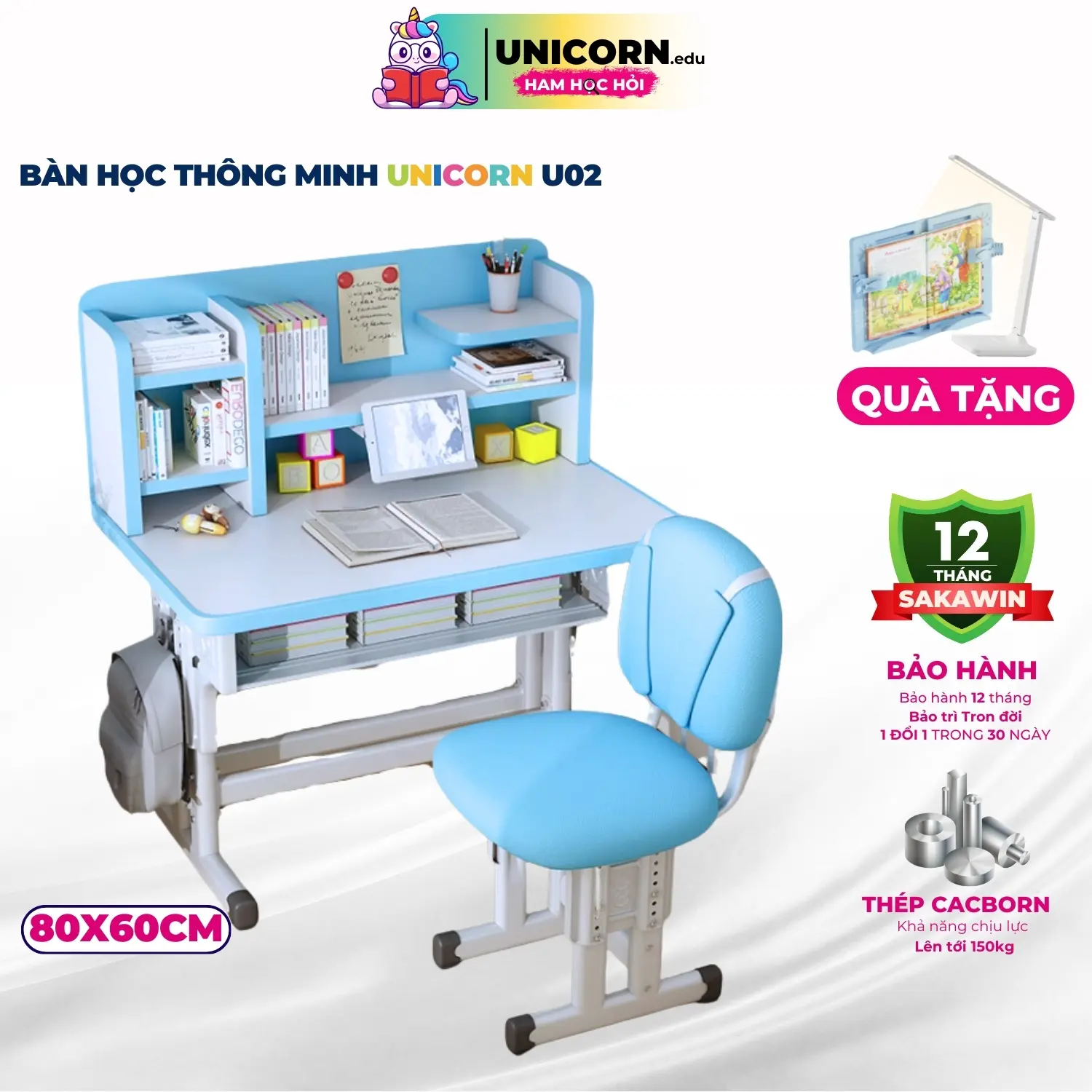 Bộ Bàn học Thông minh Unicorn U02 cho bé Nâng hạ chiều cao cả bàn và ghế Chịu lực lên tới 200KG Độ bền cao Giúp con ngồi đúng tư thế