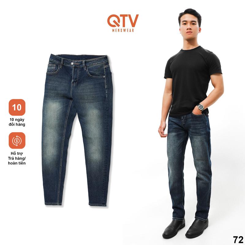 [QTV2] Quần jean nam co giãn form slim fit, màu xanh đen phủ rêu nhẹ_Q72 Pants Menswear Có Túi Cotton Denim