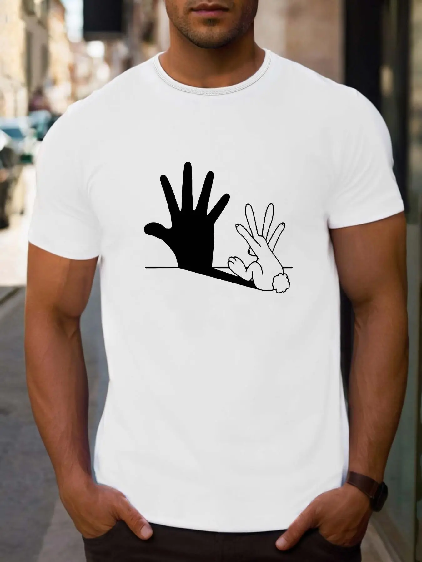 Men's Cartoon Rabbit Print Round Neck Tee, Regular Fit Casual Short Sleeve Crew Neck T-Shirt for Summer, Fashion Men's Top for Daily Wear, Tropical