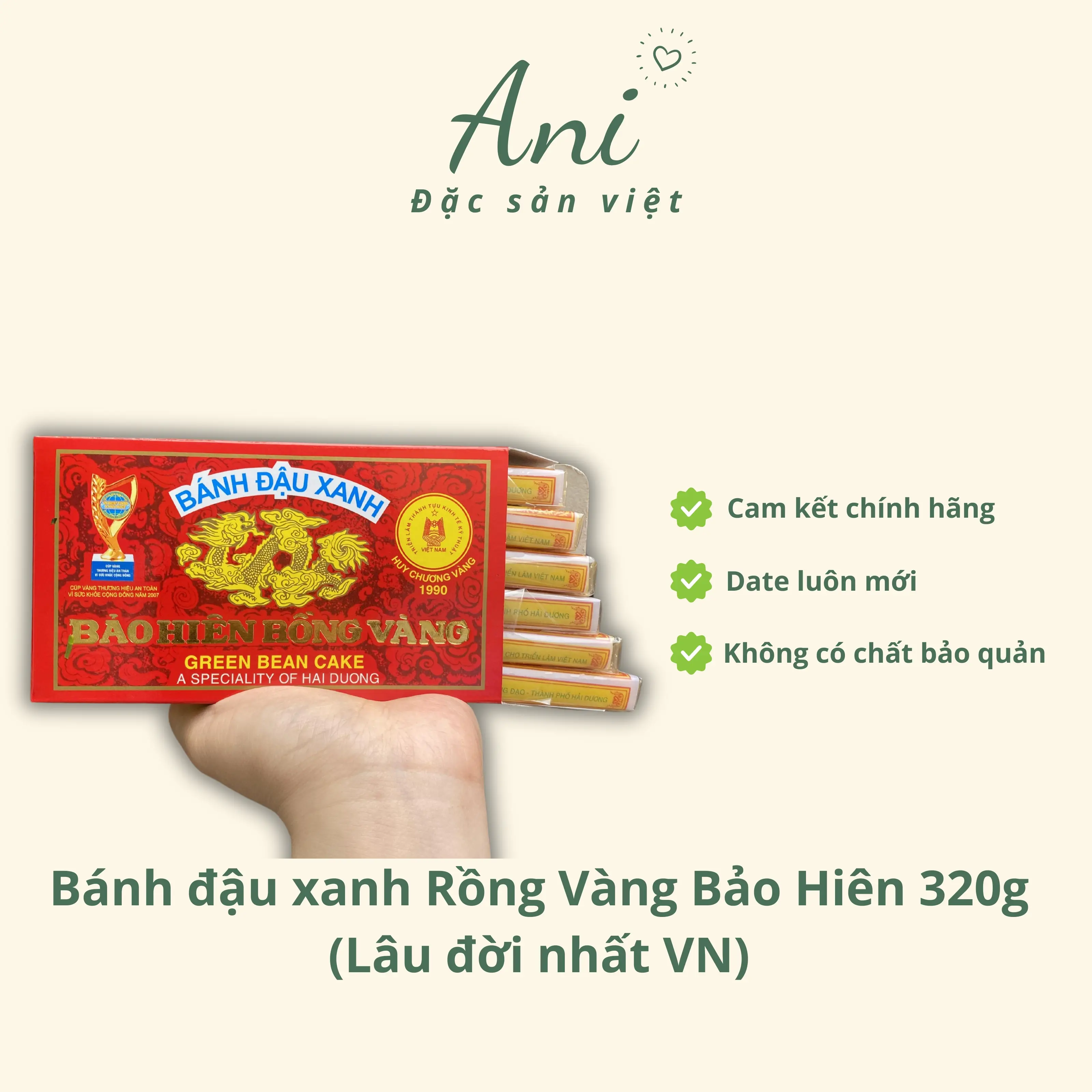 Bánh đậu xanh Bảo Hiên Rồng Vàng 320g Cake Food Đường