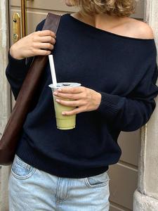 Women's Plain Asymmetrical One Shoulder Sweater, Casual Long Sleeve Jumper for Daily Wear, Ladies Knitwear for All Seasons