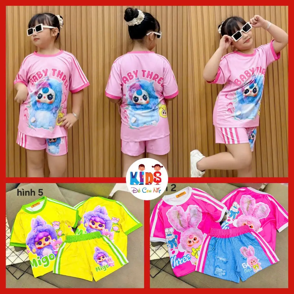 (12-46 KÝ) BỘ BABY THREE THUN LẠNH BÉ GÁI XINH YÊU - ĐỒ BỘ TRẺ EM Cotton Cho Bé