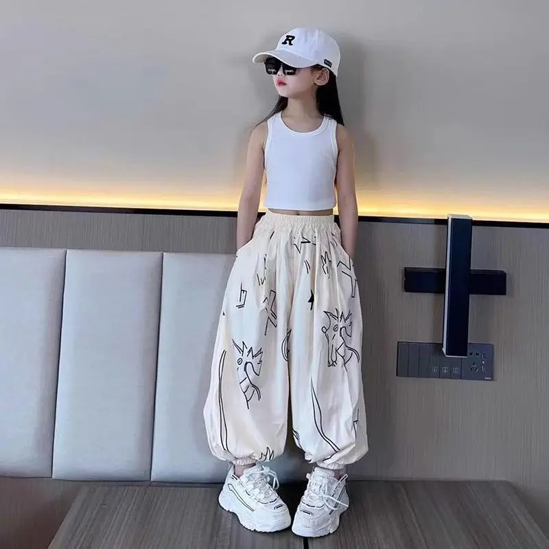 Quần Dài Baggy Cho Trẻ Em, Cỡ 11-12, Quần Chống Muỗi Cho Bé Gái, Phong Cách Mới Mùa Hè, Thời Trang, Dáng Rộng, Quần Đèn Lồng, Thích Hợp Cho Trẻ Em Lớn, Jazz Trẻ Em, Múa Đường Phố, Quần Jogger, Quần Dài 7