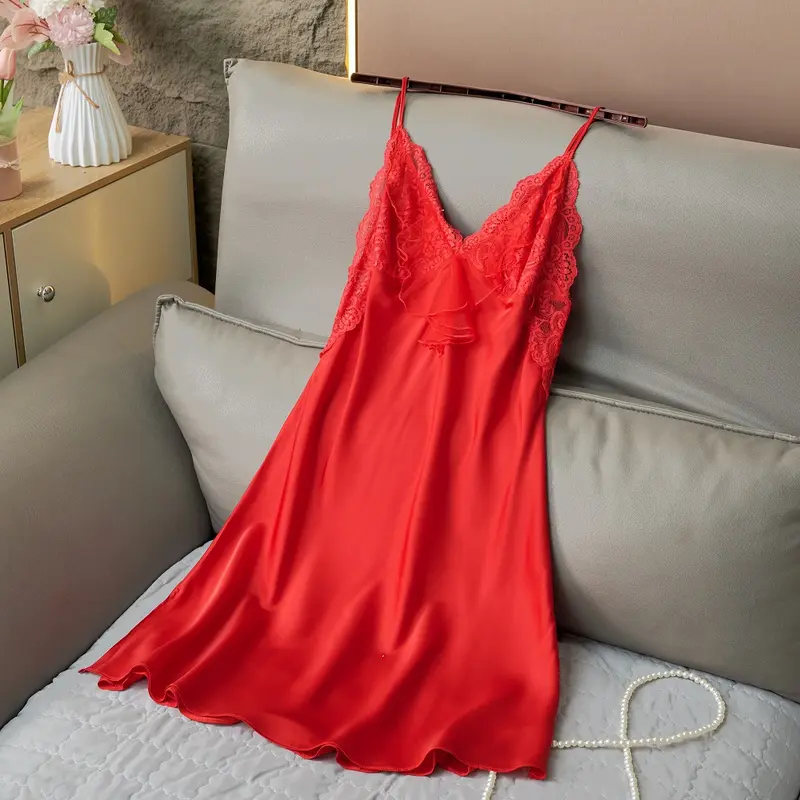 Đầm ngủ Hai dây phối ren bèo quyến rũ 1