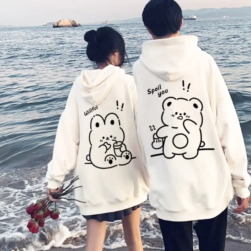 áo hoodie cặp gấu thỏ dễ thương nỉ bông form rộng Top