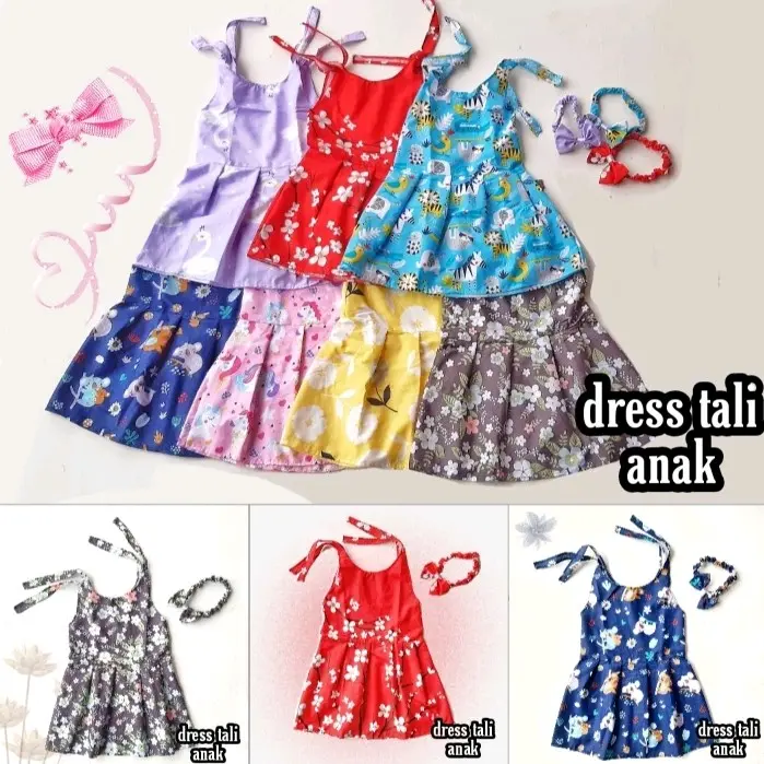 [12 PCS ] PAKET USAHA BAJU DRESS TALI PUNDAK ANAK 1/2/3 TAHUN Katun Perempuan Bayi
