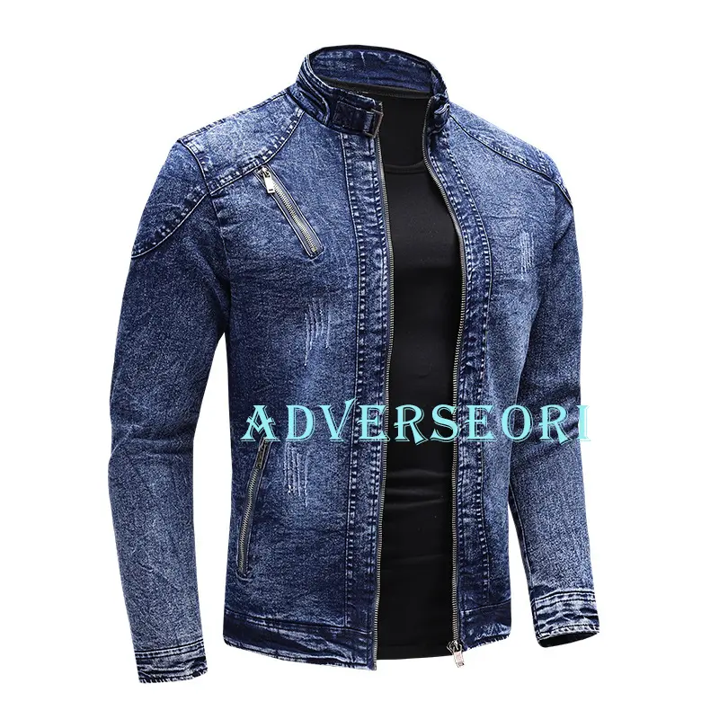 JAKET JEANS MODEL KRAH RESLETING TENGAH  SAKU SAMPING Denim Kerah Pria Panjang Nyaman Kantong