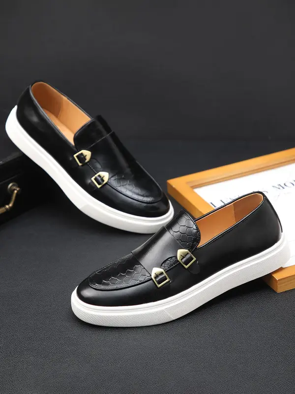Men's Stylish Vintage Fish Scale Textured Flat Loafers Shoes, Business Comfortable Breathable Slip on Office Loafers Shoes for Boy, Retro Dress Shoes, Summer Walking Shoes 0