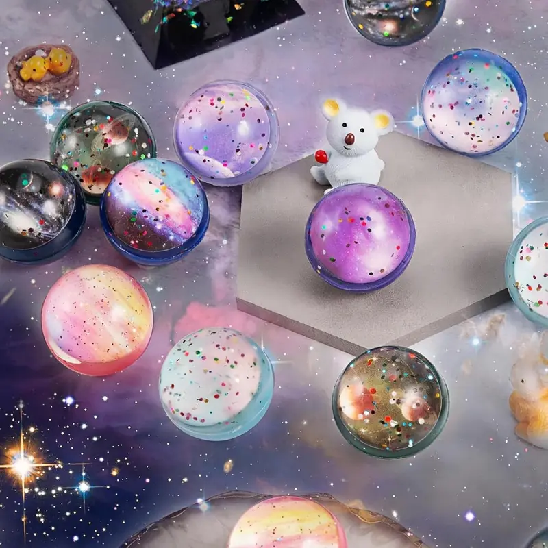 15 PCS Space Planets Starry Sky Theme Bouncy Balls, 32mm Rubber Balls Colorful Starlight Galaxy for Kids Party Bag, Stocking Filler Prizes Festival Birthday Gifts 4