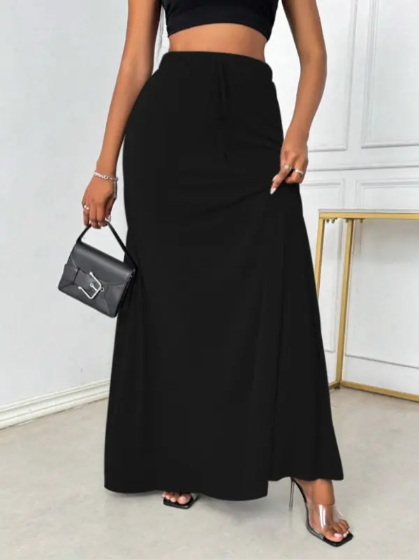 Women's Plain Tie Long Skirt, Elegant Fashion Casual High Waist Skirt for Daily Outdoor Wear, Ladies Bottoms for All Seasons 2