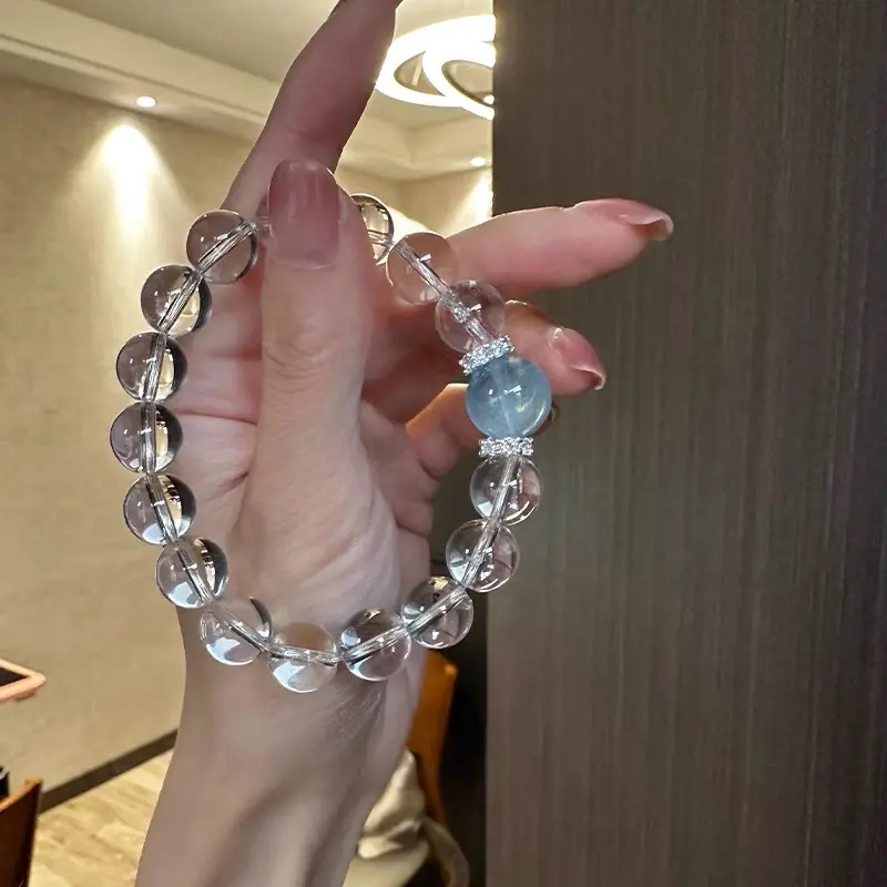 White Crystal Bracelet for Girls 2024 New Light Luxury Minority Exquisite Aquamarine Bracelet Girlfriends Bracelet Summer Couple
