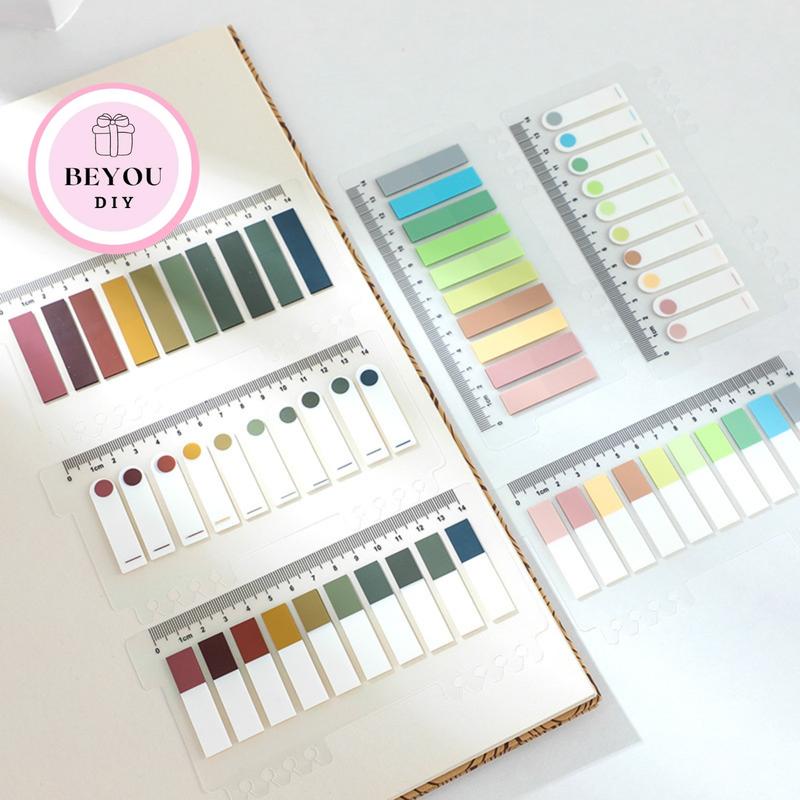 Bộ 200 Giấy Ghi Chú Kiêm Thước Kẻ Nhiều Màu Set 200 Giấy Note Đánh Dấu Cute - BEYOU