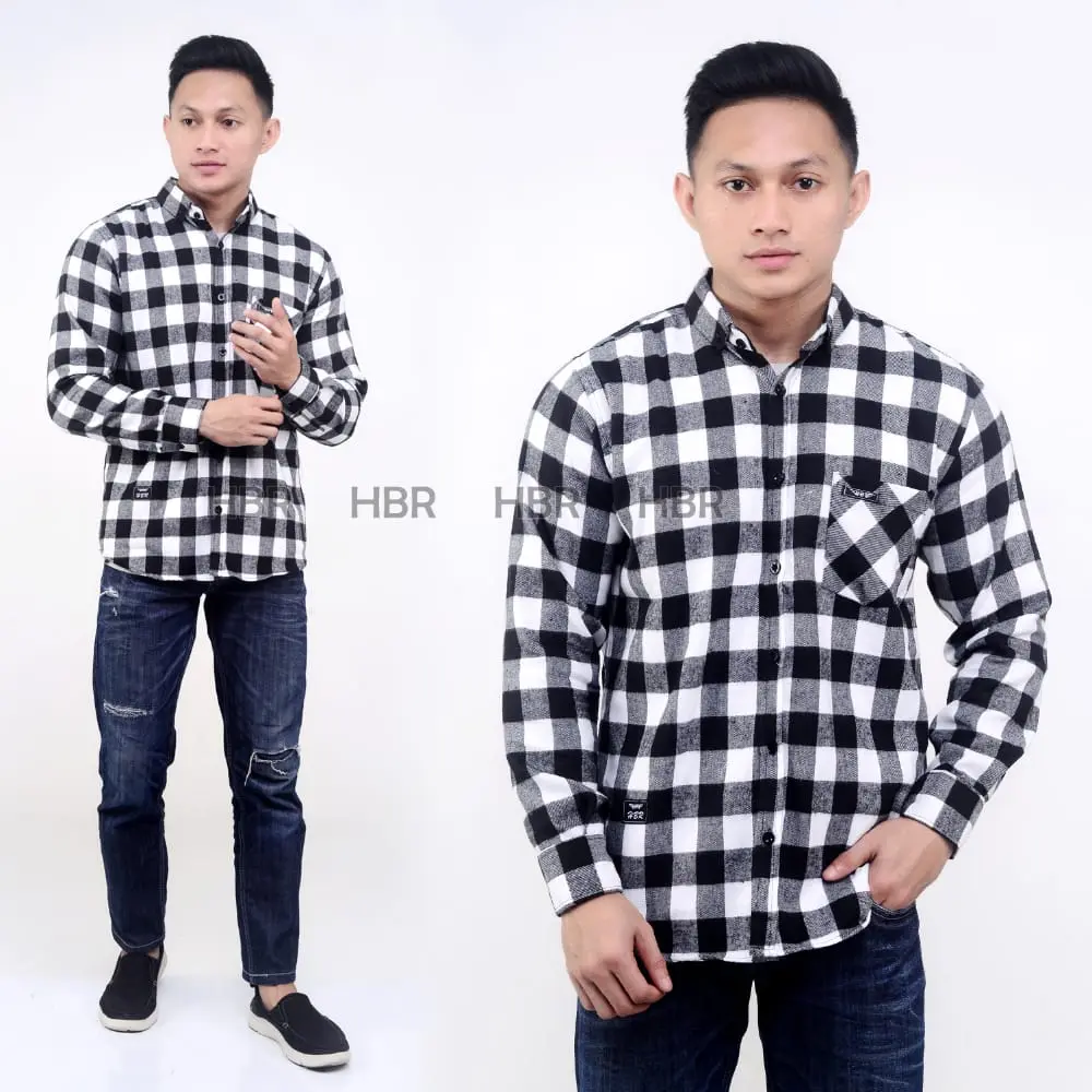 KEMEJA FLANEL PRIA LENGAN PANJANG DISTRO PREMIUM IMPORT WARNA HIJAU Baju Motif Kotak Hitam