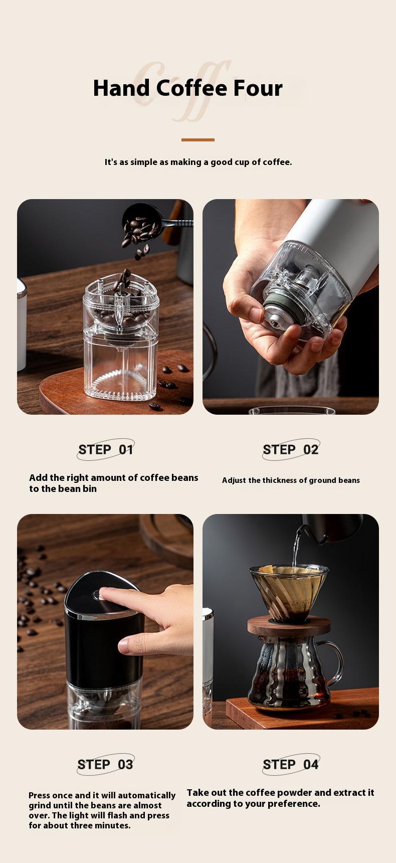 Product Introduction of Electric Coffee Bean Grinder Ultra-Fine Powder Machine Household Small Automatic Grinder Hand-Cranked Cross-Border Coffee Machine 14