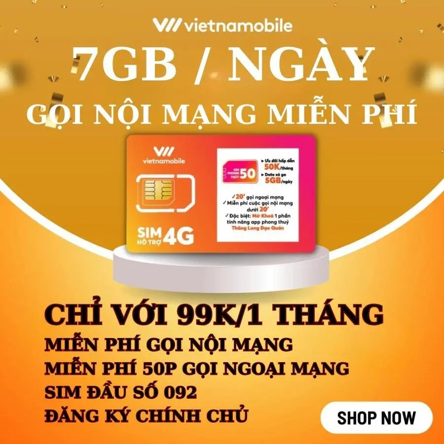 (KHÔNG TẠO TK, KHÔNG FREE THÁNG ĐẦU, CHECK SÓNG TRƯỚC MUA) Sim Data 4G Vietnamobile 7GB/Ngày (210GB/Tháng) - Free Gọi Nội Mạng và 50 Phút Ngoại Mạng - Phone