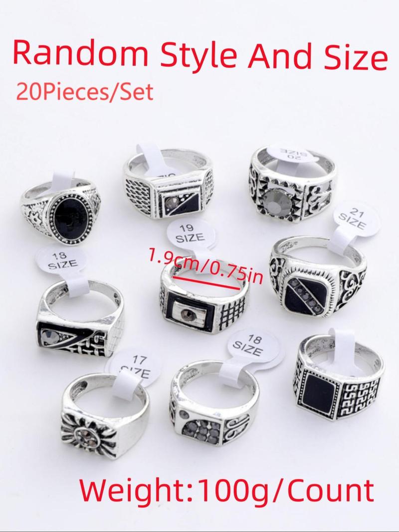 Product Introduction of Retro Silver Color Random Design Punk Geometric Finger Rings Set, Fashion Jewelry for Party, Daily Clothing Decor, Trendy All-match & Exquisite Jewelry for Birthday Gift 1