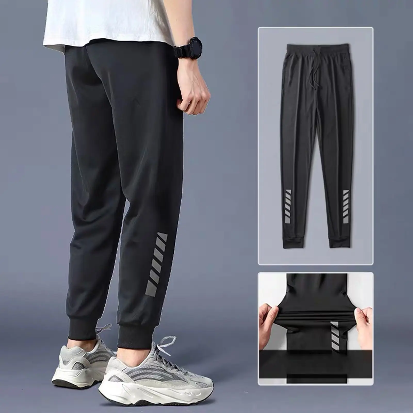 Honbata|Mid-rise Elastic Waistband Drawstring Pockets Sport Pants Men Summer Outdoor Casual Jogging Sweatpants Streetwear