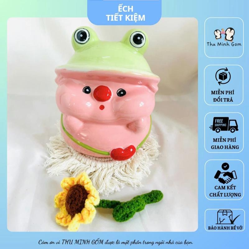￼[lỗ tròn] Ếch lỗ tròn/ ống heo tiết kiệm/ heo lỗ tròn/ heo mini lỗ tròn/ ống heo tiết kiệm gốm sứ Bát Tràng Ống Tiết Kiệm Đựng Tiền Ống Heo
