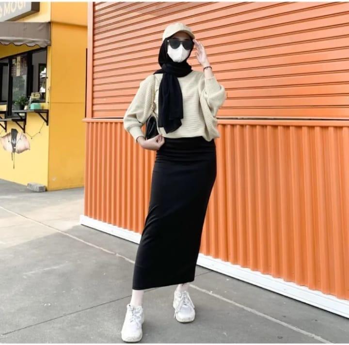 Rok Span Panjang Wanita Bahan Knit Black Series 6