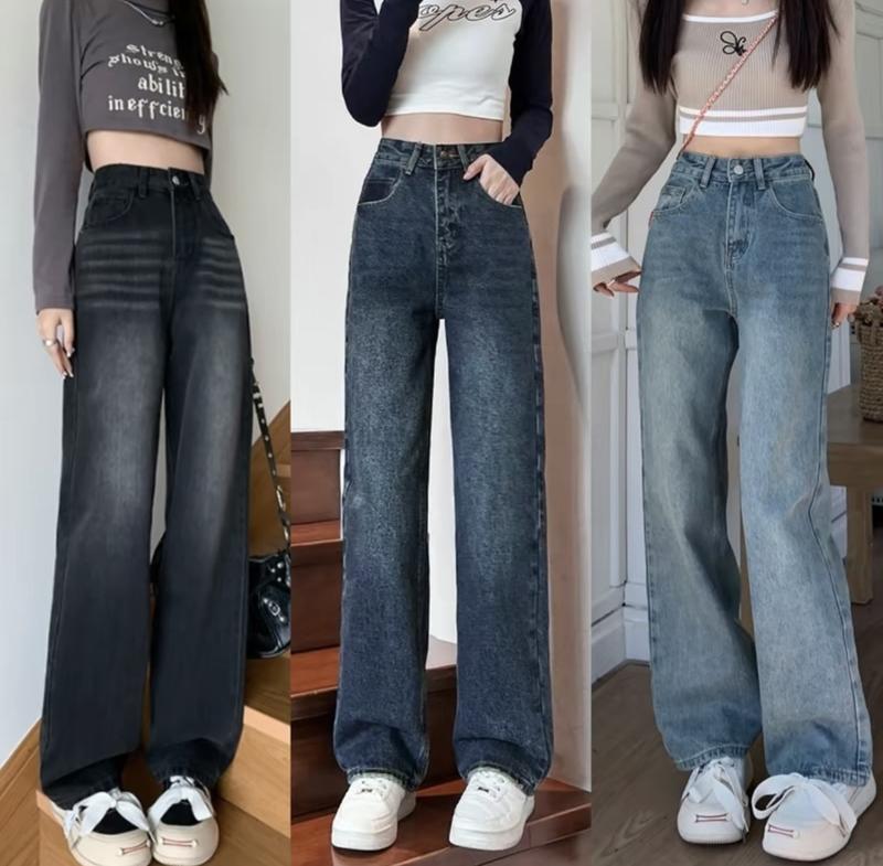 Quần Jean Nữ Ống Rộng Dài Bigsize Màu Xanh Lightly 4542 Bigsize 55-90kg Lưng Cao Không Giãn Dài 104cm Đẹp Rẻ Thời Trang Pants Ong Loang