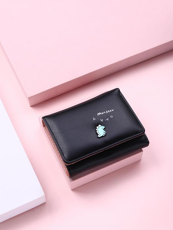 Cute Little Dinosaur Cartoon Short Wallet for Women, Plain Simple Ladies Trifold Small Women Purses, Everyday Purse, Cute Accessories As Gift 2
