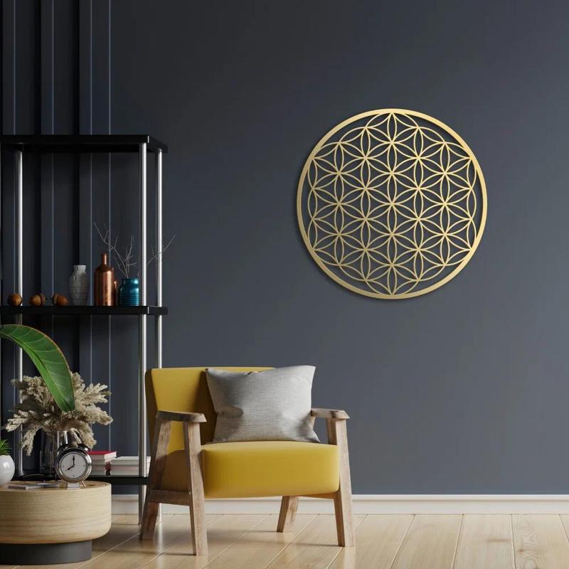 Livingroom Wall Art 1 PC Flower of Life Metal Wall Art Bedroom Wall Decor Lotus Wall Art Above Couch Deco Flower Wall 0