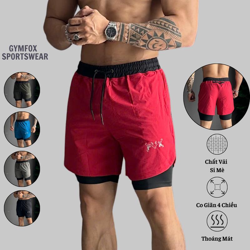 Quần Short 2 Lớp Nam GymFox Vải Xi Mè Nhẹ Nhàng Thoải Mái Vận Động - Thun Thể Thao - Sport