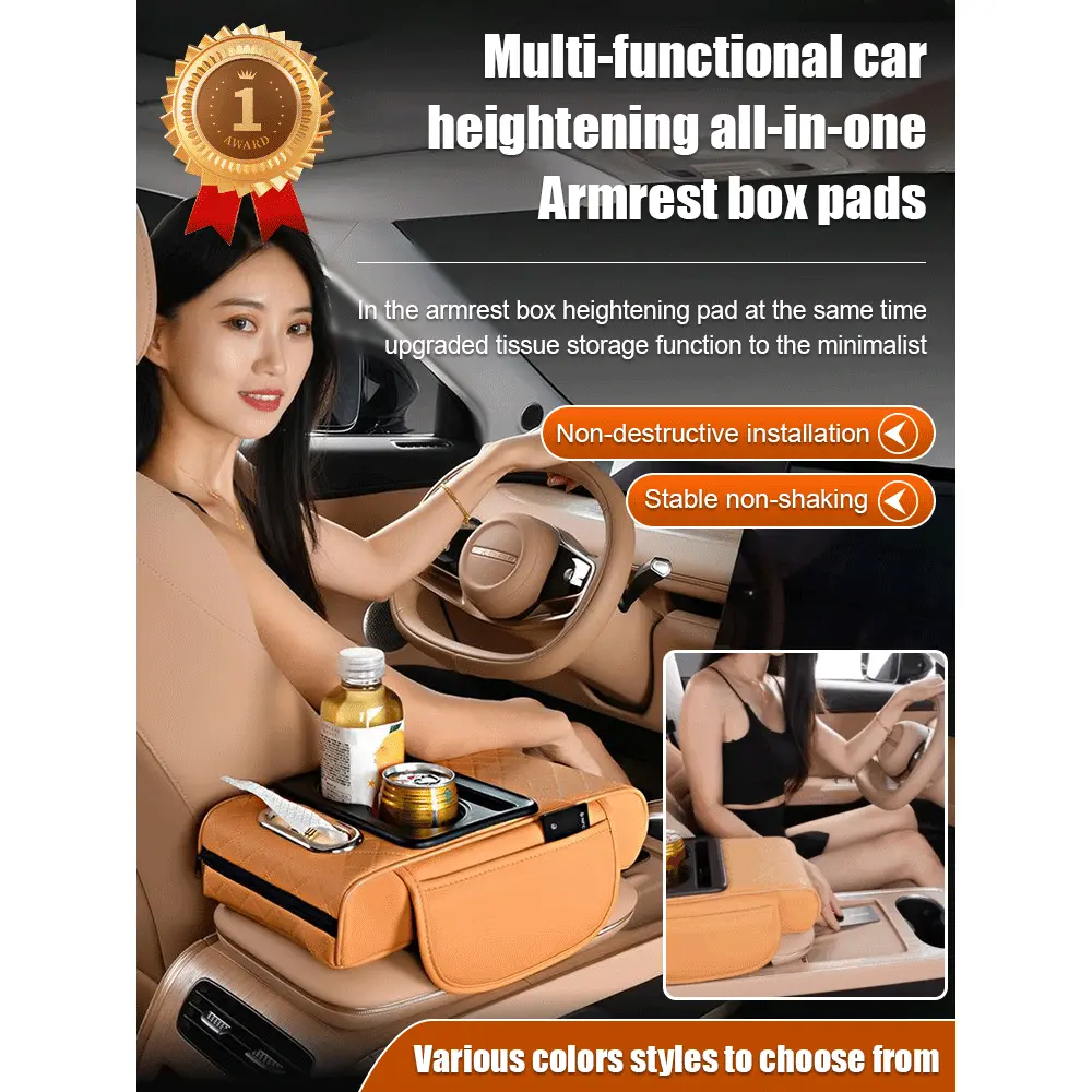 Car Armrest Box Multifunctional Pad Storage Bag Center Booster Pad Cup Holder