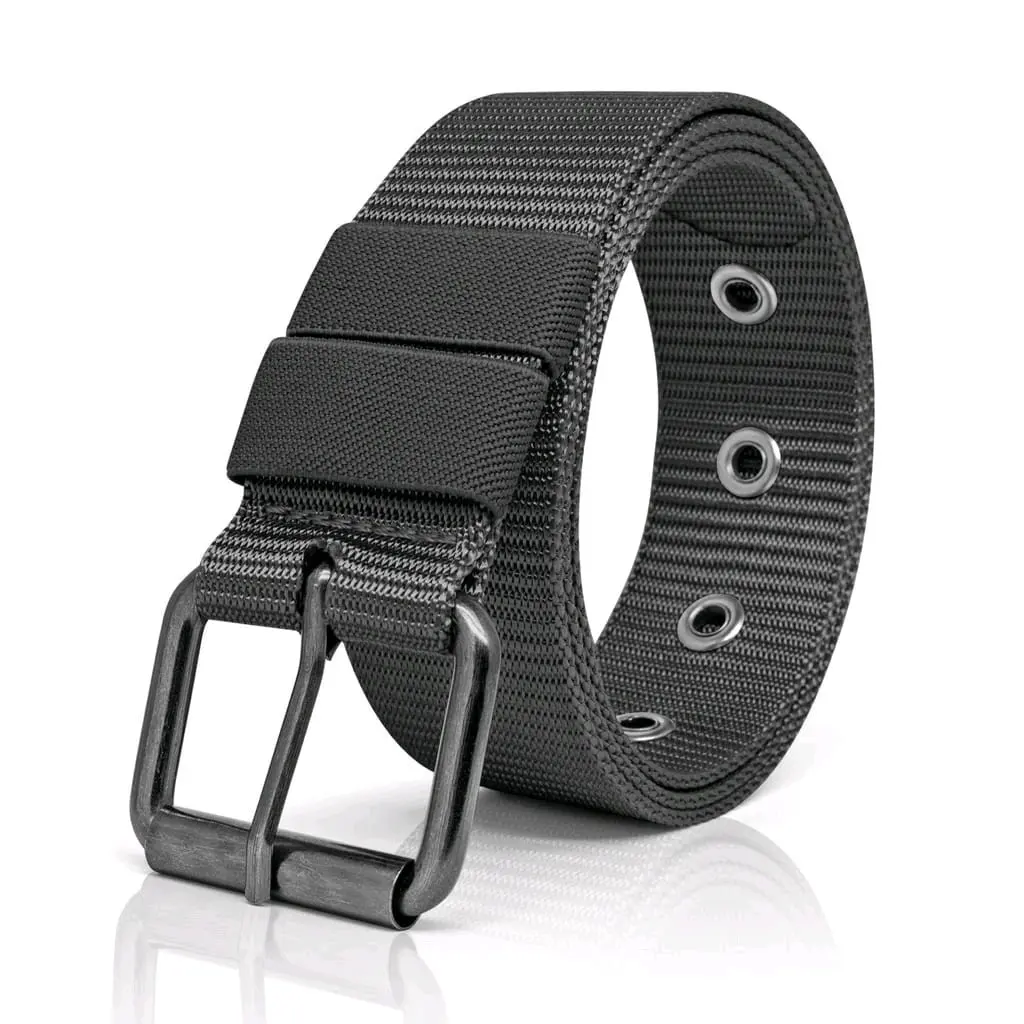 Gesper Ikat Pinggang Sabuk Pria dan Wanita Tipe Lubang /Jarum Bahan Nylon Tebal Besi Hitam Belt