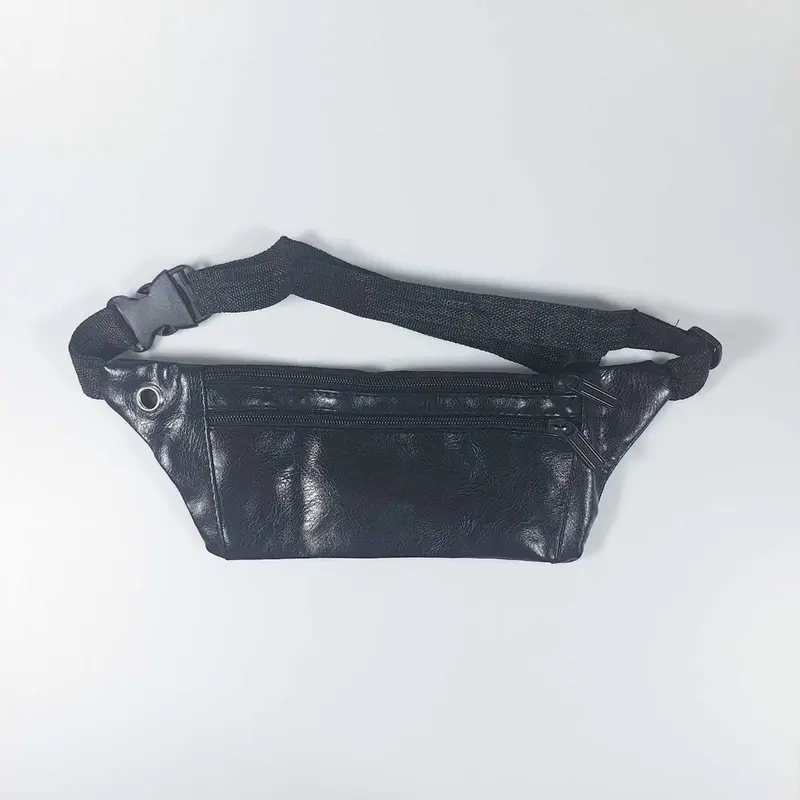 COD Tas Selempang Pinggang Waistbag Pria Warna Hitam Polos Model Casual Keren Bahan Kulit Waterproof Anti Air Rhodey 3