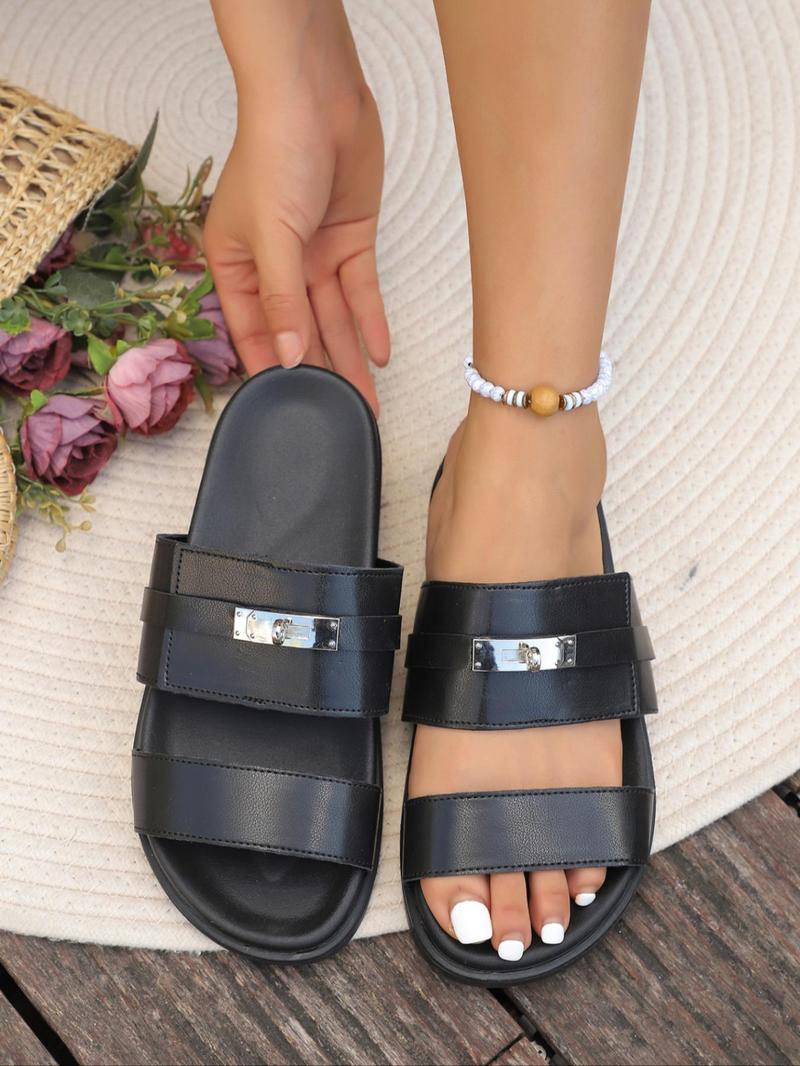 Product Introduction of Women's Fashionable Plain Color Sandals, Casual Comfortable Flat Sandals for Beach, Non-slip Soft Sandals for Indoor & Outdoor Wear, Walking Shoes 9
