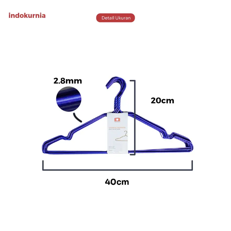 [Isi 10] Gantungan Baju Hanger Baju Dewasa Kawat Stainles Lapis Premium Kuat Tahan Lama Anti Slip ANti Karat | Indo Kurnia Biru Plastik 1