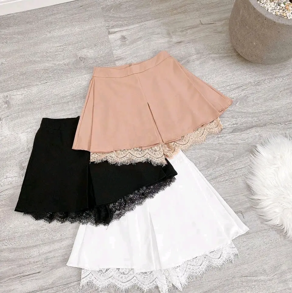 CHÂN VÁY NGẮN XẾP LY VIỀN REN CẠP CAO HOT TREND Women Nữ