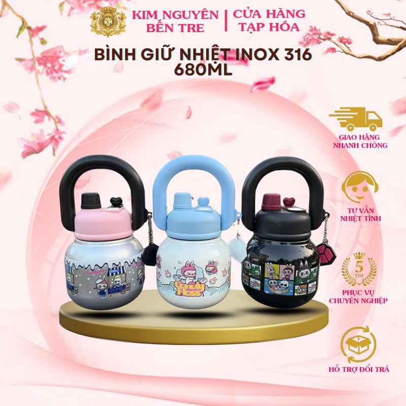  Bình Giữ Nhiệt Có Ống Hút Họa Tiết Hoạt Hình 680ml Giữ Nhiệt Nóng Lạnh Inox 316 Có Lõi Lọc Trà Tiện Lợi 