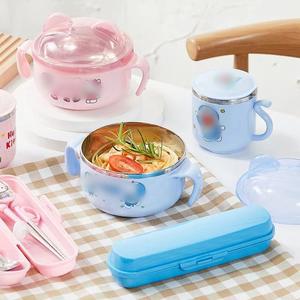 Bộ Bộ Đồ Ăn Trẻ Em, Chất Liệu Thép Không Gỉ 304, Thiết Kế Hoạt Hình, Bát Cho Em Bé Chống Sốc, Chống Bỏng, Bát Cơm Học Sinh, Thức Ăn Bổ Sung Cho Em Bé, Bộ Đồ Ăn An Toàn Cho Trẻ Em baloch  o  bevaolop  1