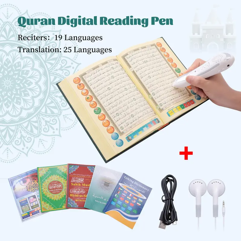 16GB Quran Reading Pen, 1 Count USB Rechargeable Digital Voice Reading Pen, Book Point Reading Amplifier, Educational Device for Home & School 4