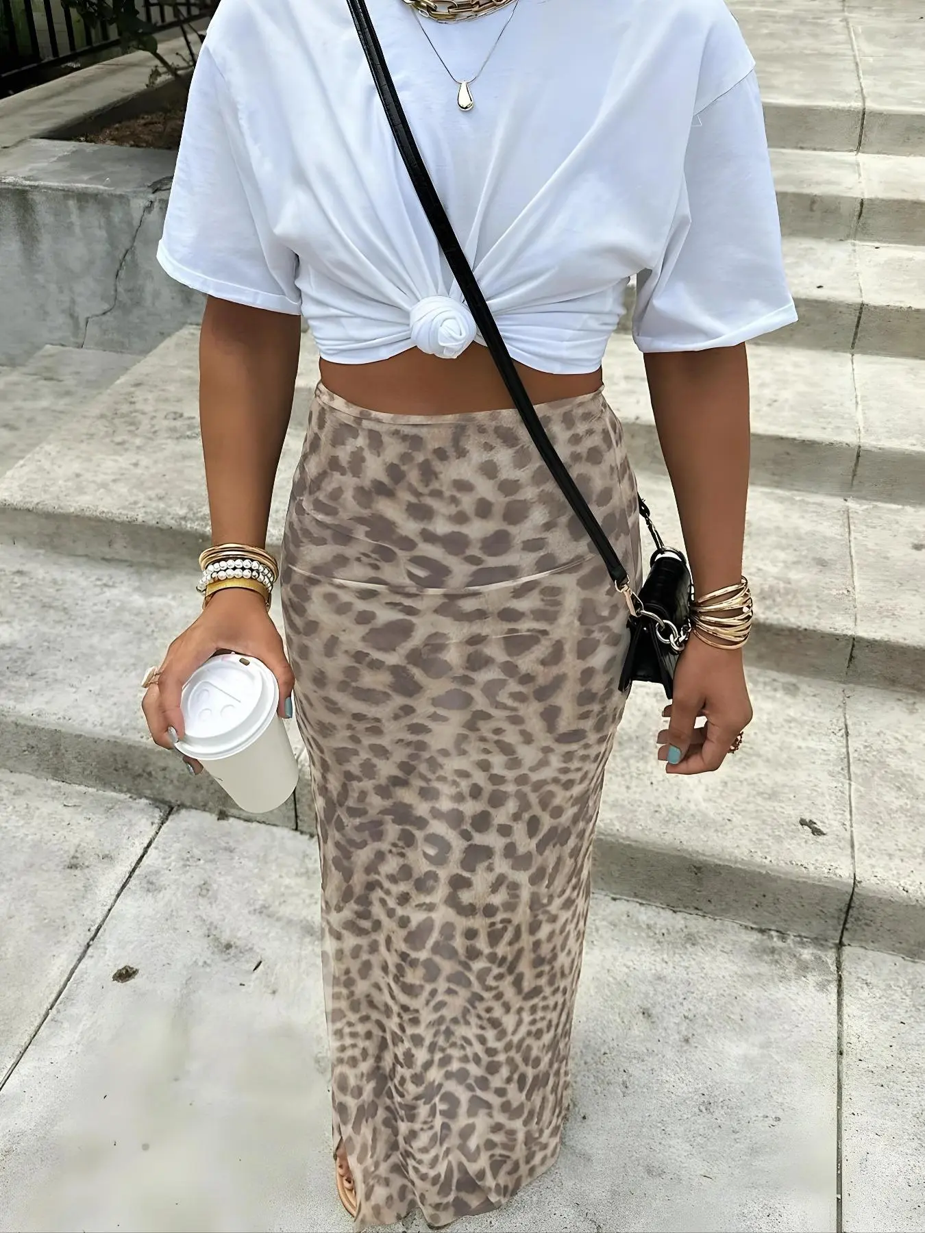Women's Leopard Print High Waist Bodycon Skirt, Fashion Casual Long Skirt for Daily Outdoor Wear, Ladies Bottoms for Summer