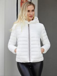 Women's Solid Pocket Zipper Hooded Down Coat, Casual Long Sleeve Thermal Lined Outerwear for Fall & Winter, Women's Clothing for Daily Wear