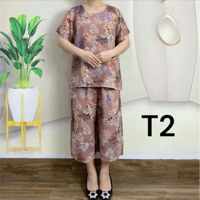 Bộ tôn lanh tặng mẹ mặc mùa hè,mát,mịn,có hoa,hoạ tiết,nữ Nhung Voi 1