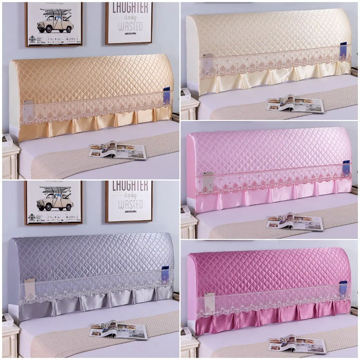 All inclusive Quilted Bed Headboard Cover With Lace Decoration Practical And Beautiful